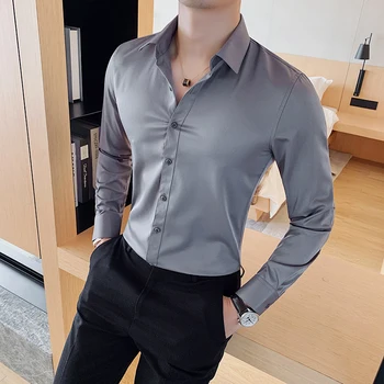 Britanski Stil Long Sleeve Majica Moški Oblačila Modni 2022 Jeseni Poslovnih Formalno Obrabe Srajca Homme Slim Fit