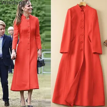 Kate Middleton Plasti Volne Jarek Suknji Ekstra Dolg Plašč Obleko Women Slim Fit Dolg Rokav Elegantno Letnik Visoke Kakovosti Oblačila