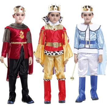 Halloween Princ Kralj Cosplay Kostume Žametni Plašč s Krono Pasu Vrh Hlače Božič Karneval Stranka Obleko Št Žezlo