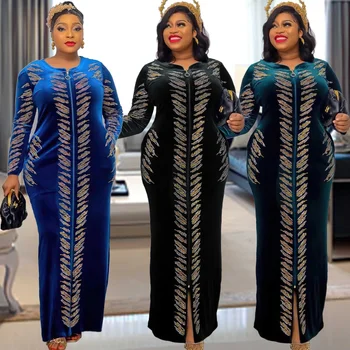 Plus Velikost Jeseni Kristalno Afriške Maxi obleke za Ženske Tradicionalno tam kaftan Haljo Ženski Diamond Tiger Oblačila Poroko Večerne Obleke