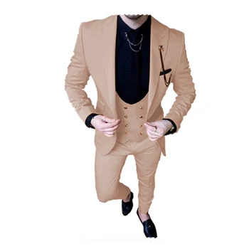 2022 Obleka Za Moške, Poročni Slim Fit 3 Kos Priložnostne Maturantski Tuxedos Ženina Dvojno Zapenjanje Poslovnih Moških Obleko(Blazer+Telovnik+Hlače)